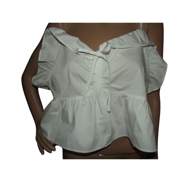 Express Cami Womens Size XL White Tie Ruffle Peplum Cropped top tank cotton crop - Picture 4 of 12